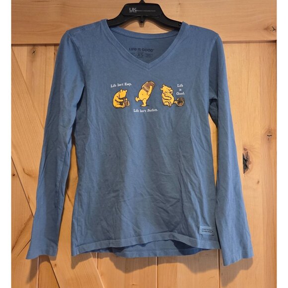 Life is Good Size XS Winnie the Pooh Life Isn't Easy Blue Crusher Tee - Picture 1 of 14